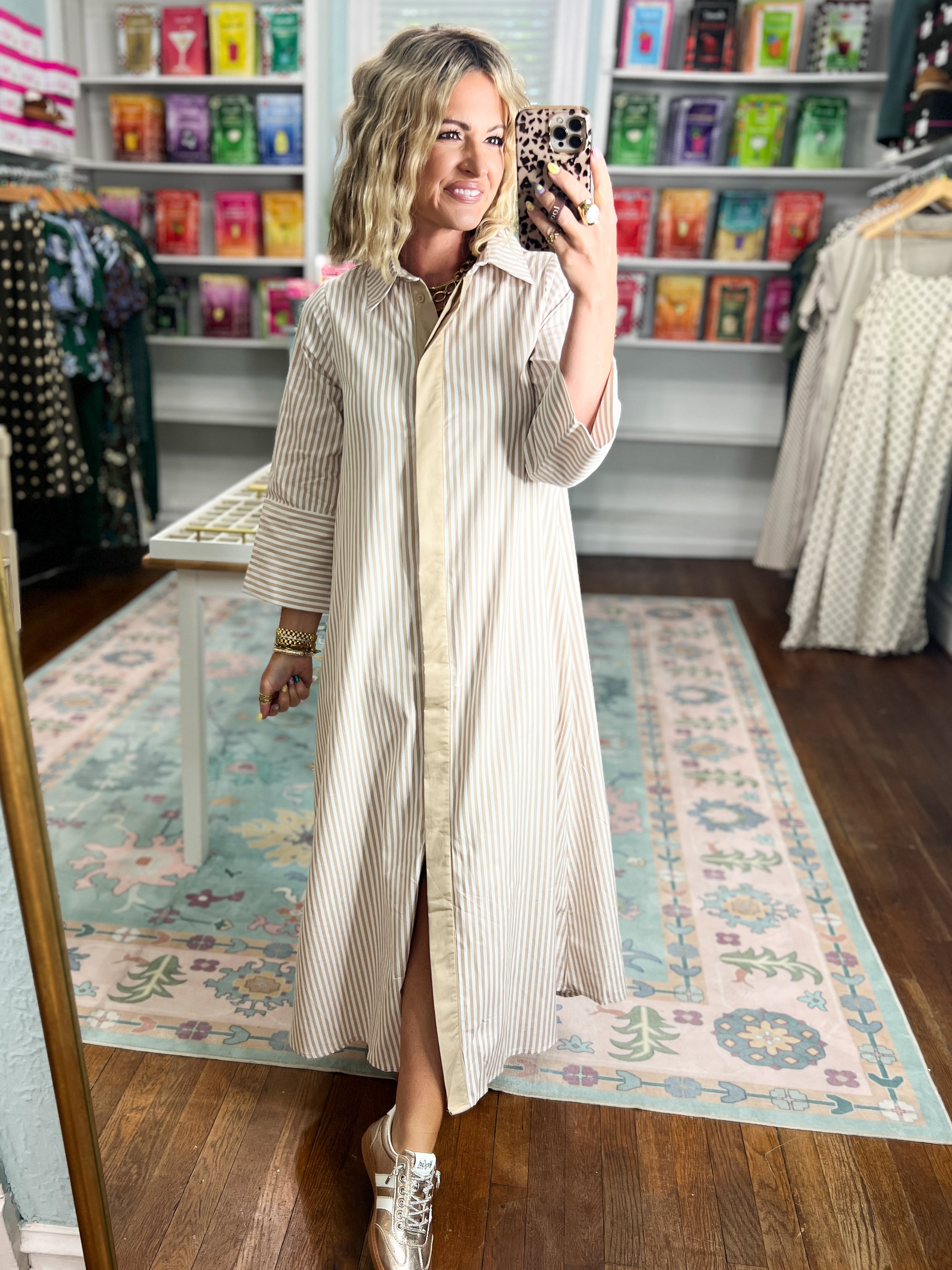 Minimal Muse Striped Midi Dress - Beige