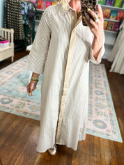 Minimal Muse Striped Midi Dress - Beige