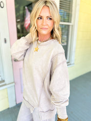 Long Way Home Acid Wash Top - Ash Mocha