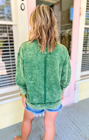 Long Way Home Acid Wash Top - Dk Green