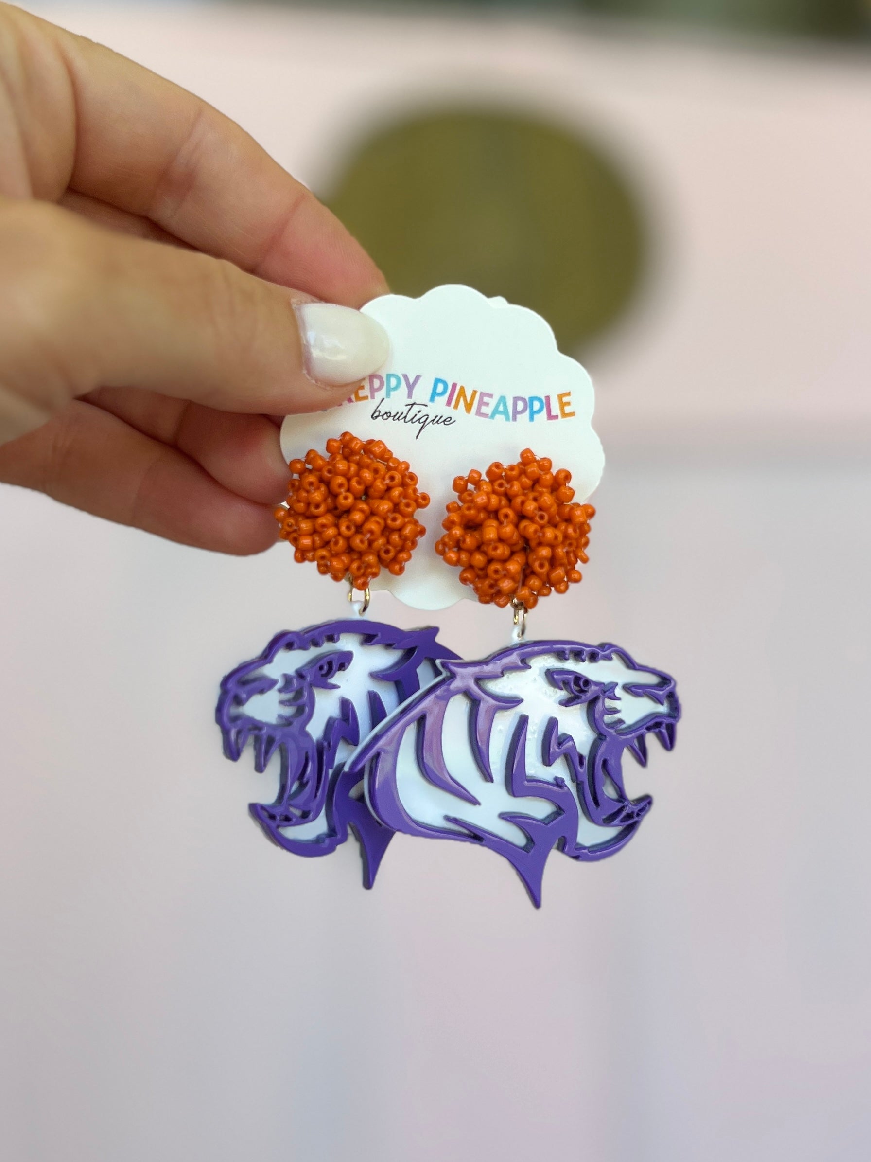 Beads PomPom Tiger Earrings