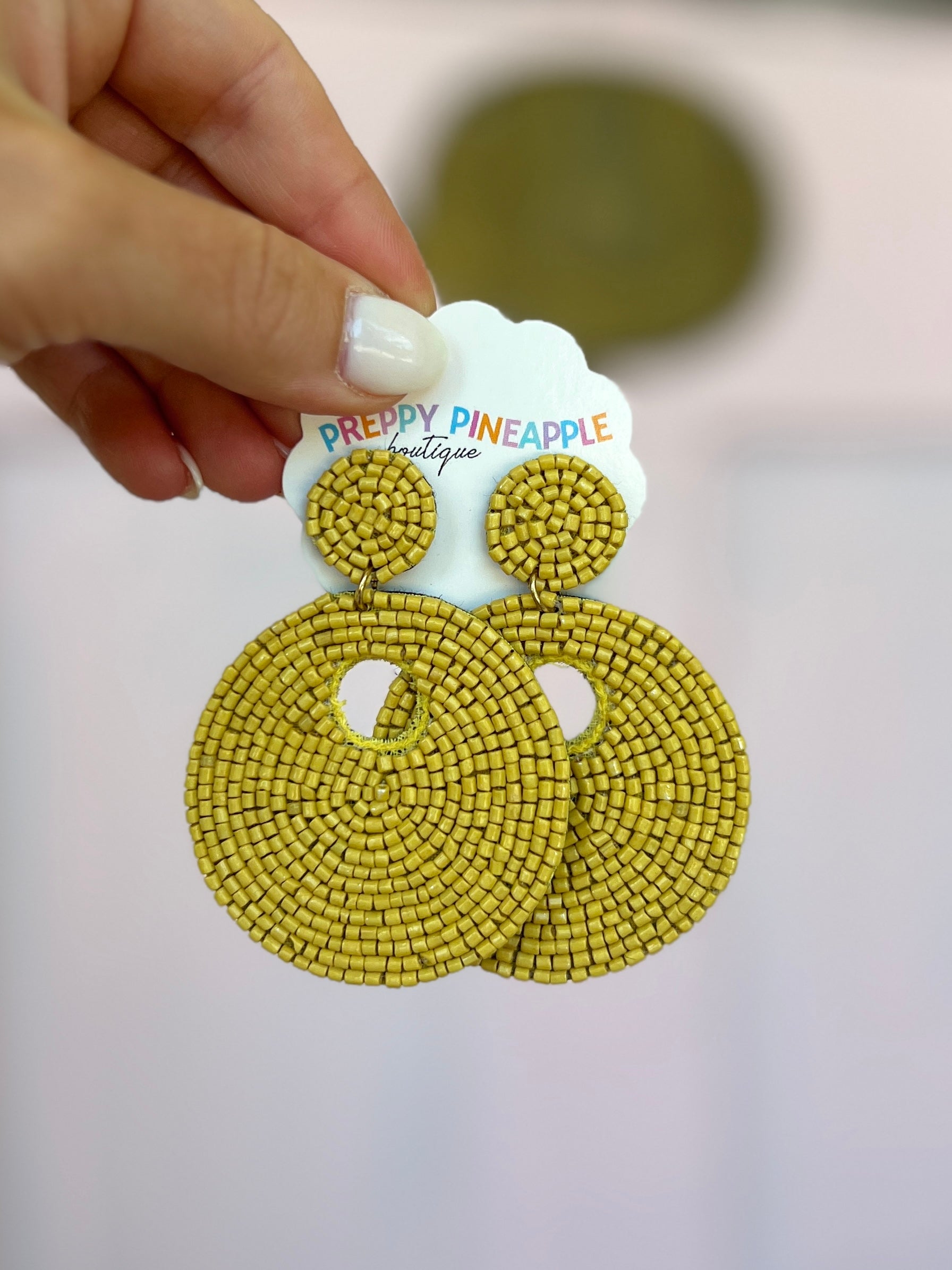 Round Beads Earrings - Mustard