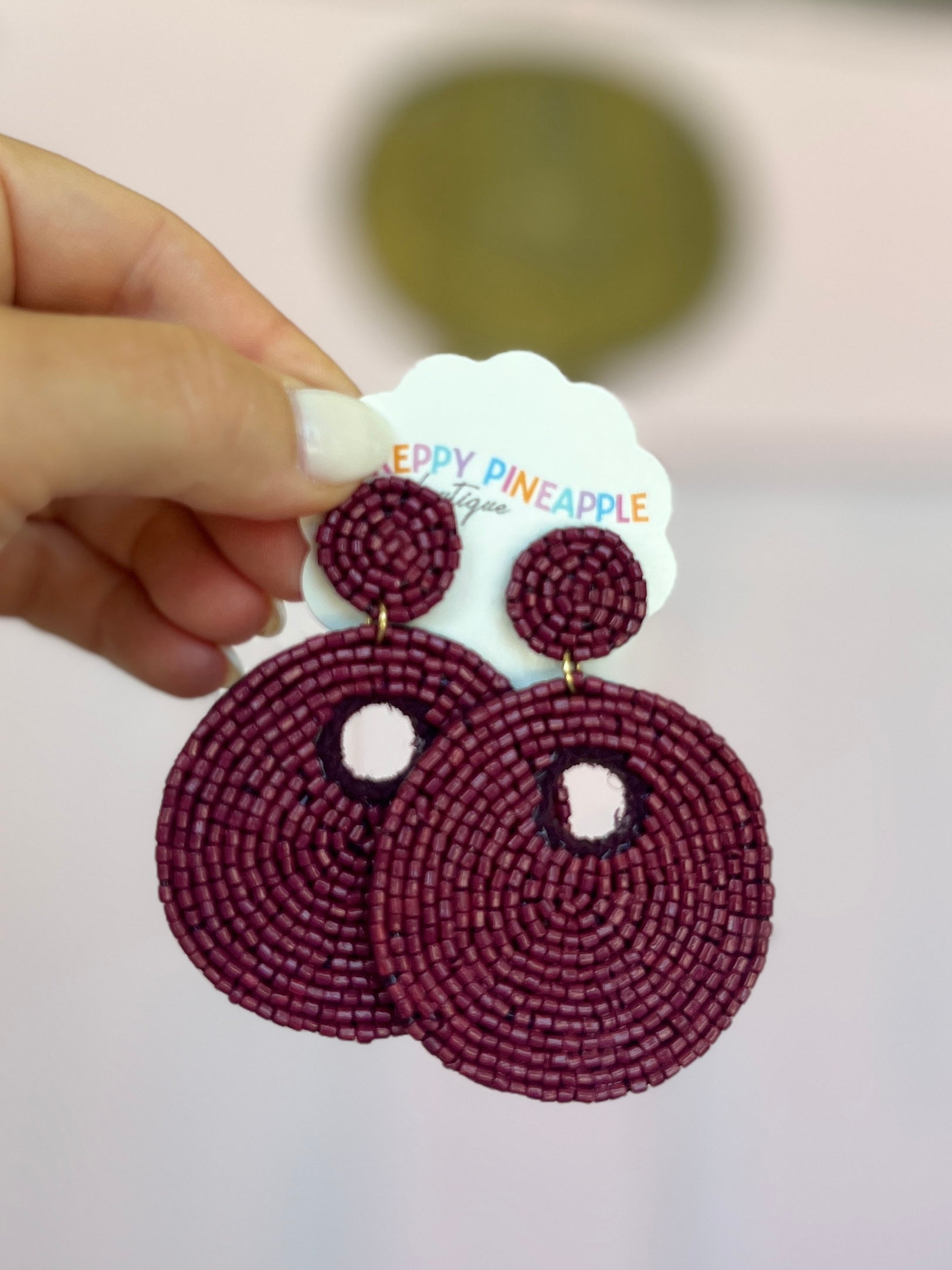 Round Beads Earrings - Burgundy