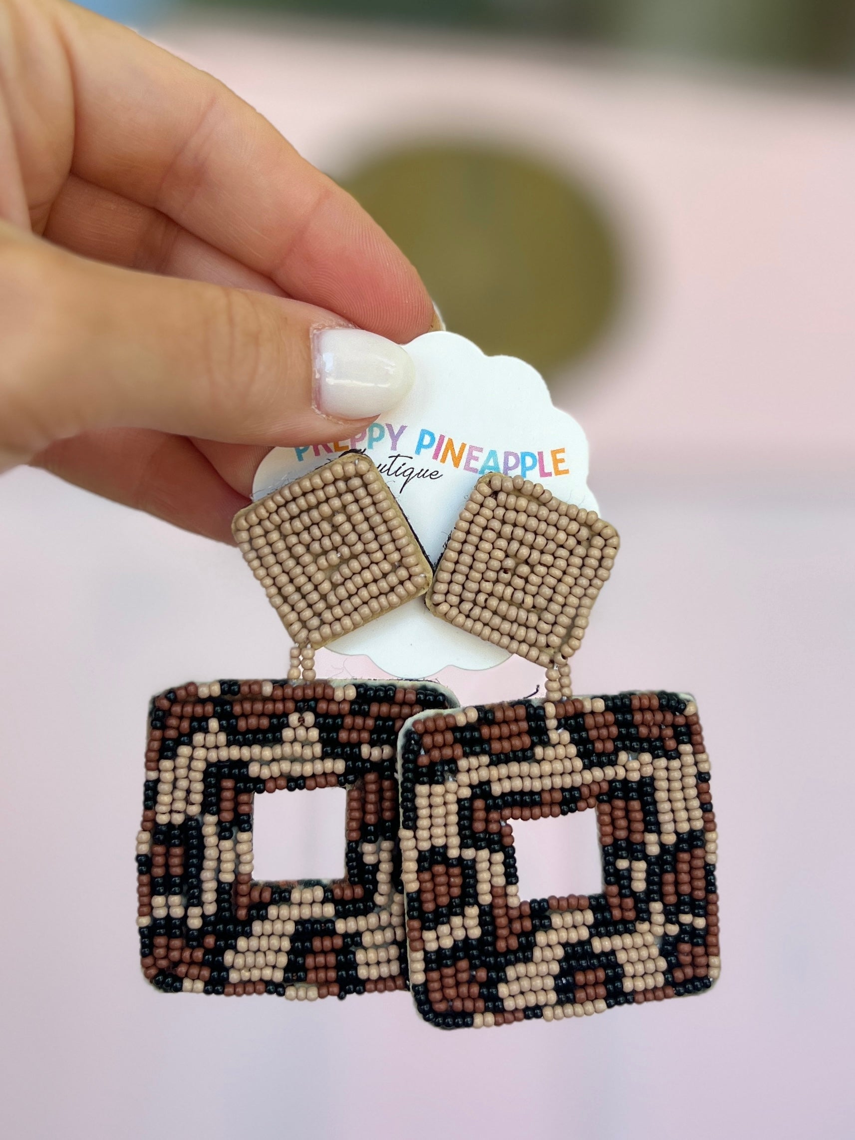 Square Leopard Bead Earrings