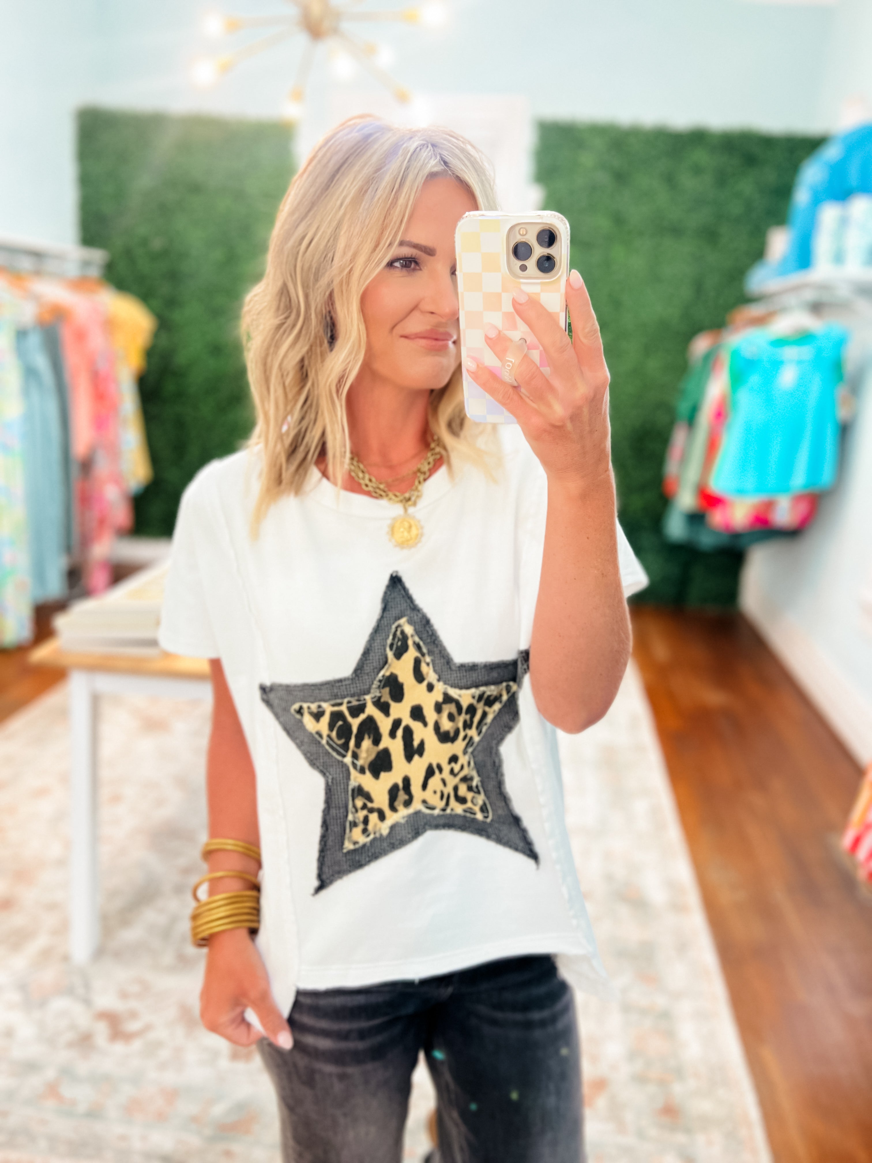 Certain Joy Star Patch Knit Top