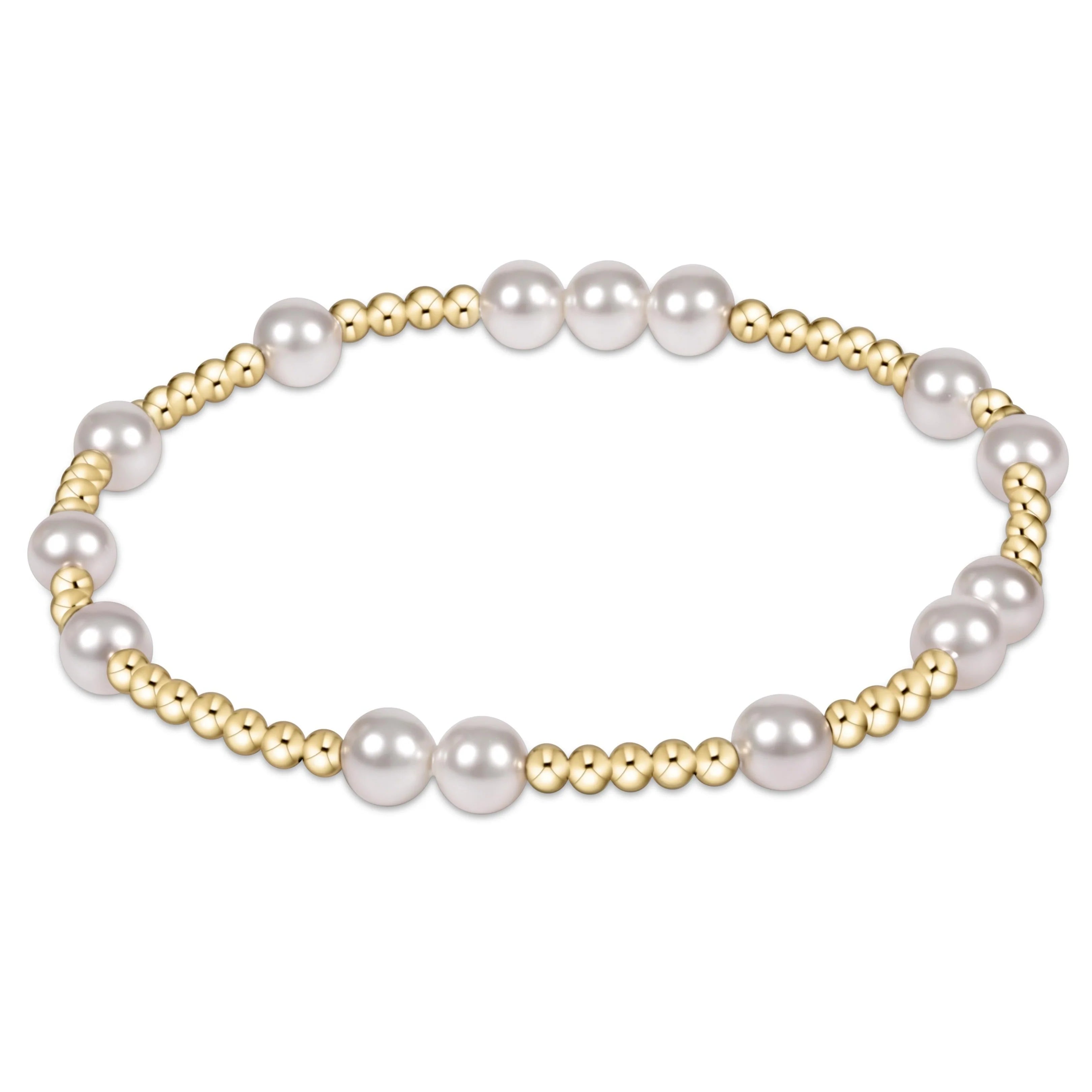 Pearl beaded bracelet with 6mm white pearls and gold-tone spacer beads