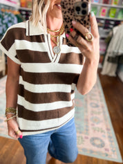 By Chance Striped Sweater Top - Brown