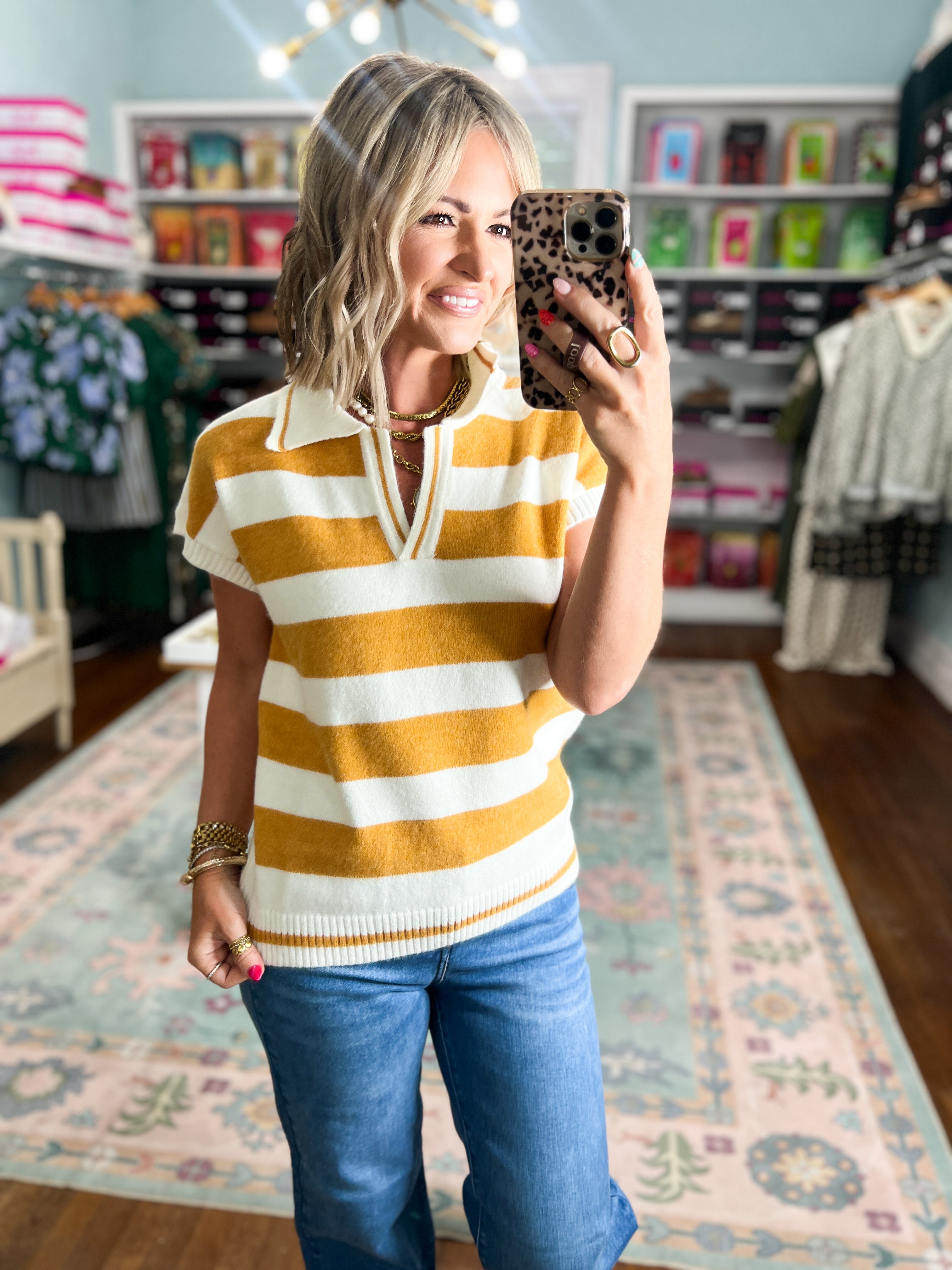 By Chance Striped Sweater Top - Mustard