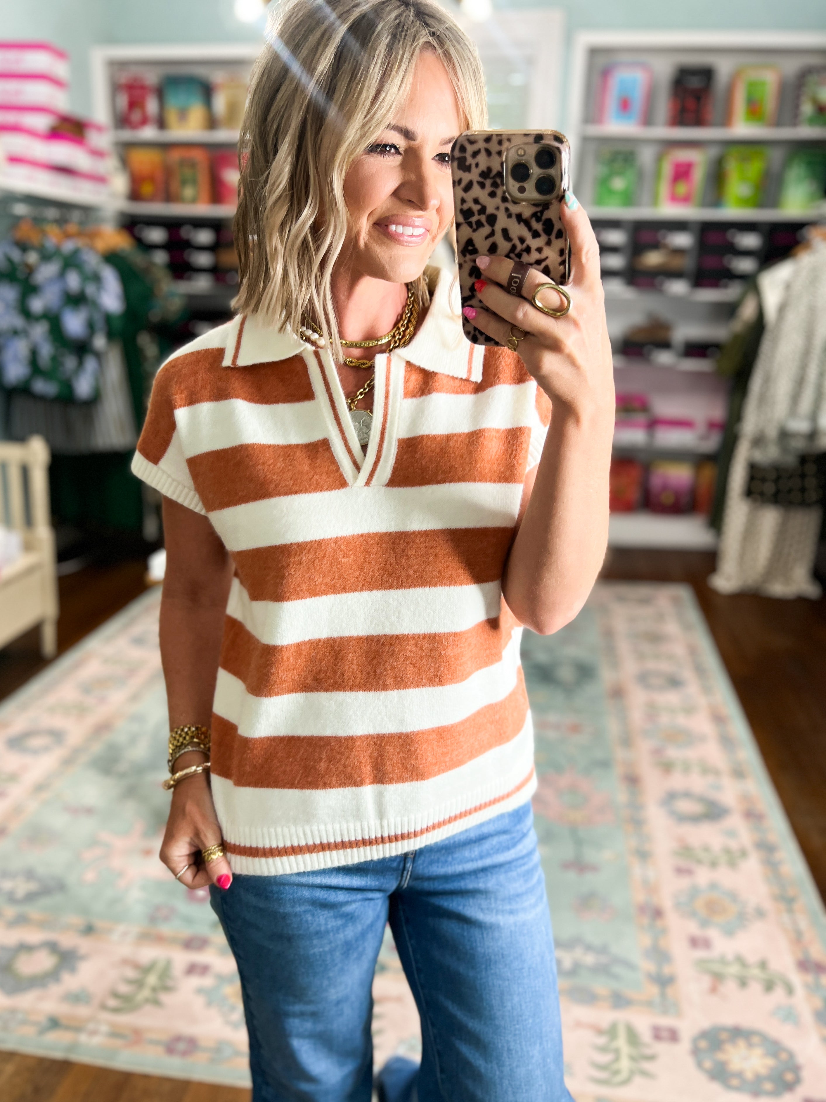 By Chance Striped Sweater Top - Persimmon