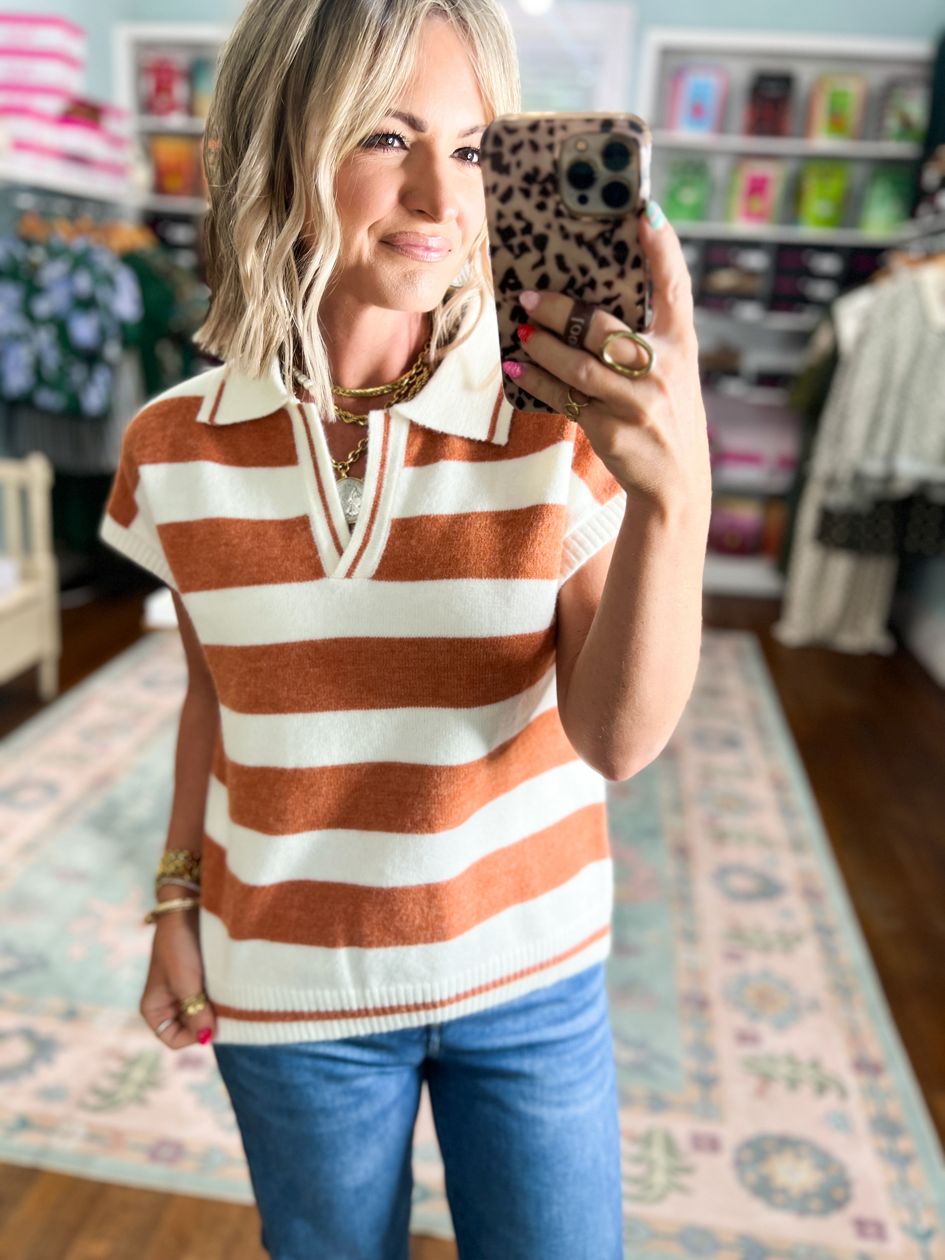 By Chance Striped Sweater Top - Persimmon