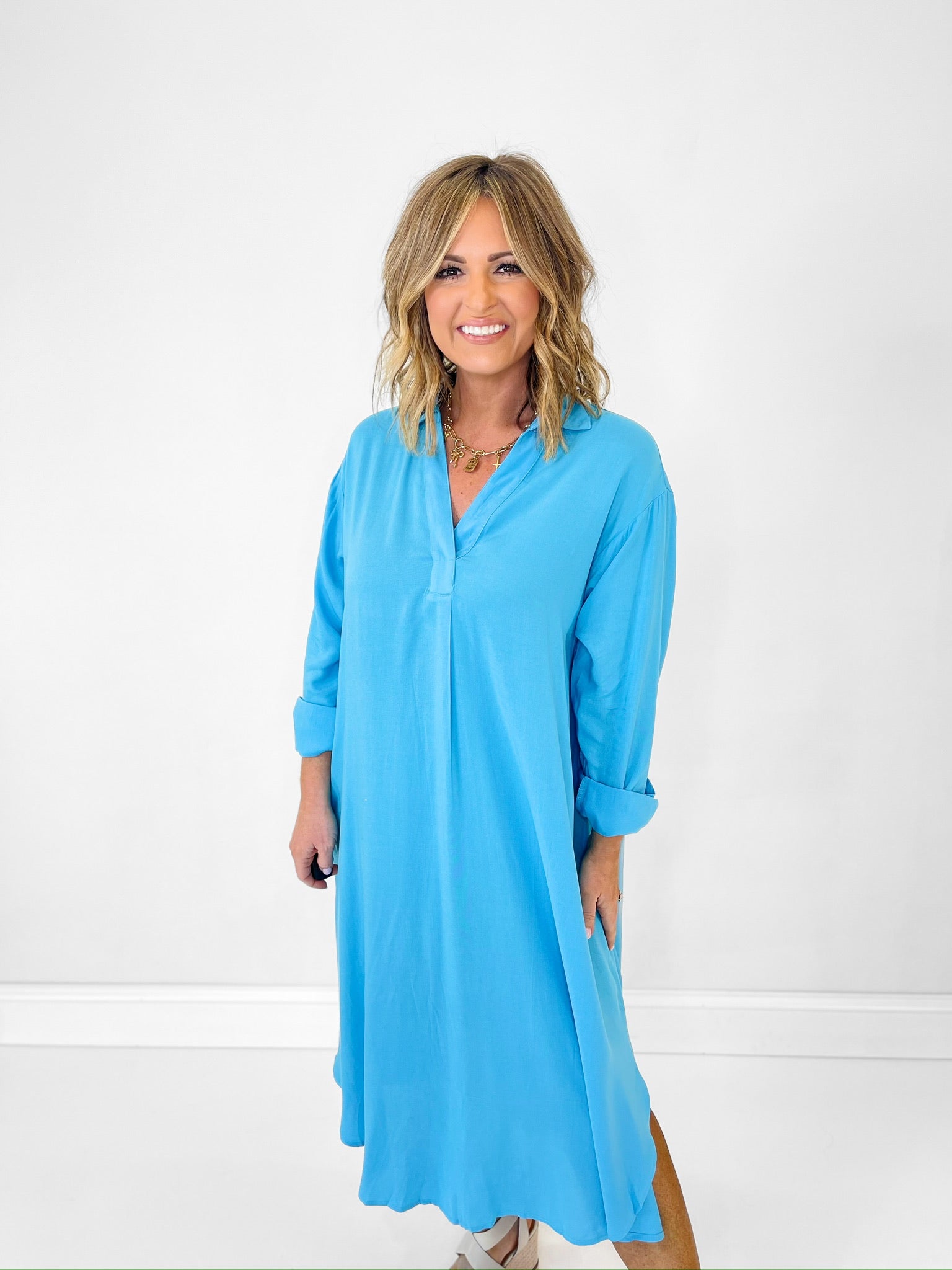 Breezy Times Midi Shirt Dress - Aqua Blue Preppy Pineapple Boutique Breezy Times Midi Shirt Dress - Aqua Blue Preppy Pineapple Boutique