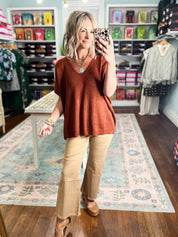 Focus On You Short Sleeve Sweater - Heather Rust