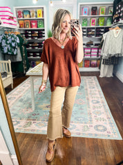 Focus On You Short Sleeve Sweater - Heather Rust