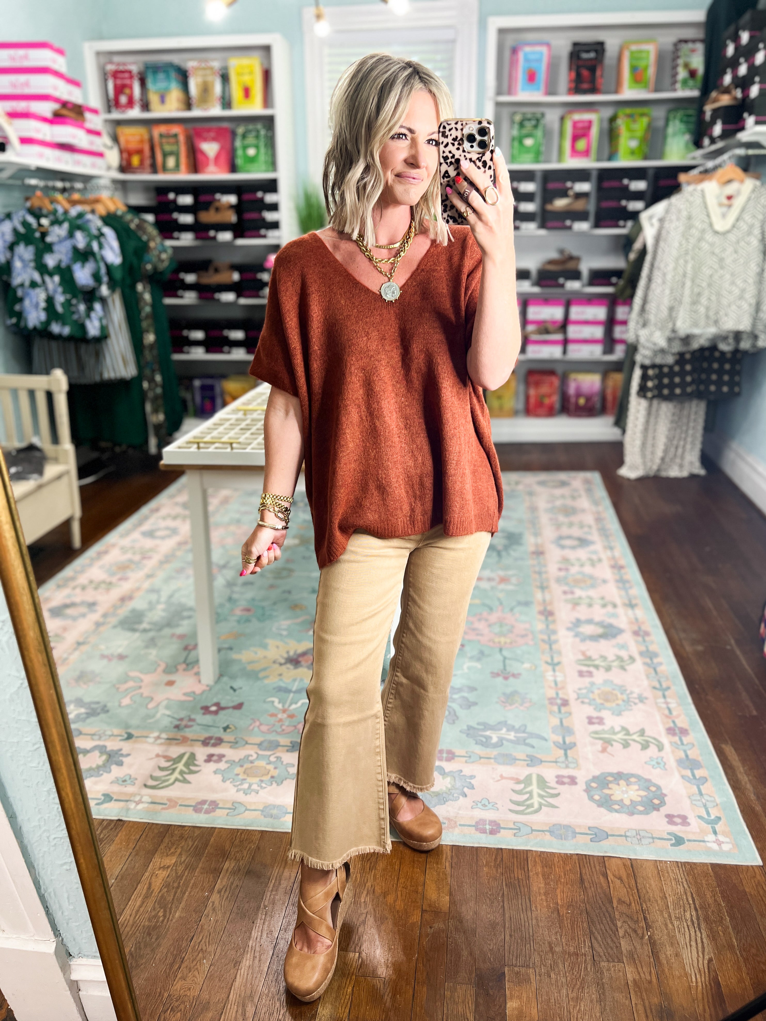 Focus On You Short Sleeve Sweater - Heather Rust