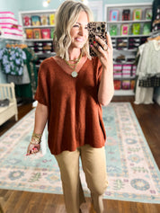 Focus On You Short Sleeve Sweater - Heather Rust