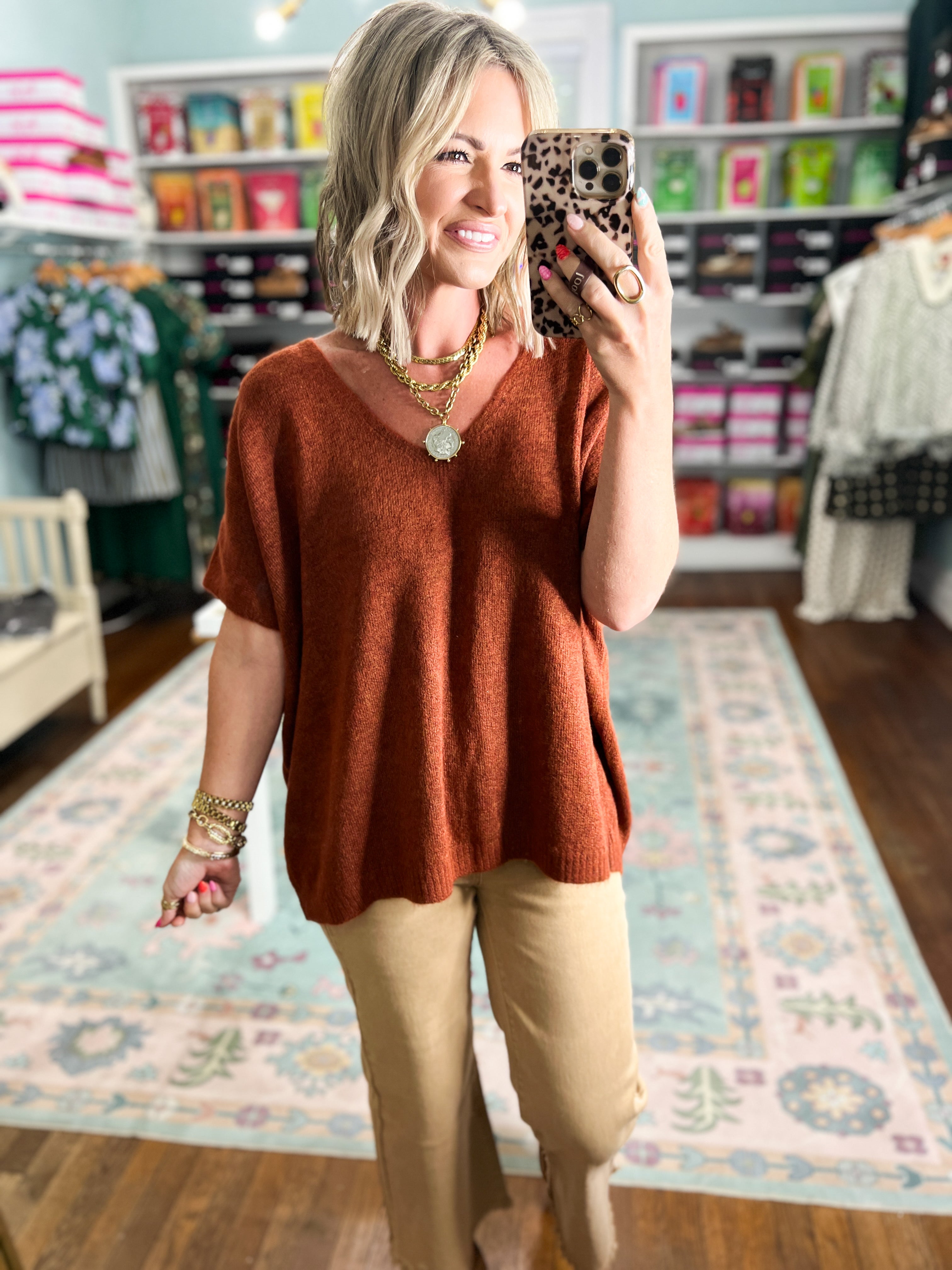 Focus On You Short Sleeve Sweater - Heather Rust