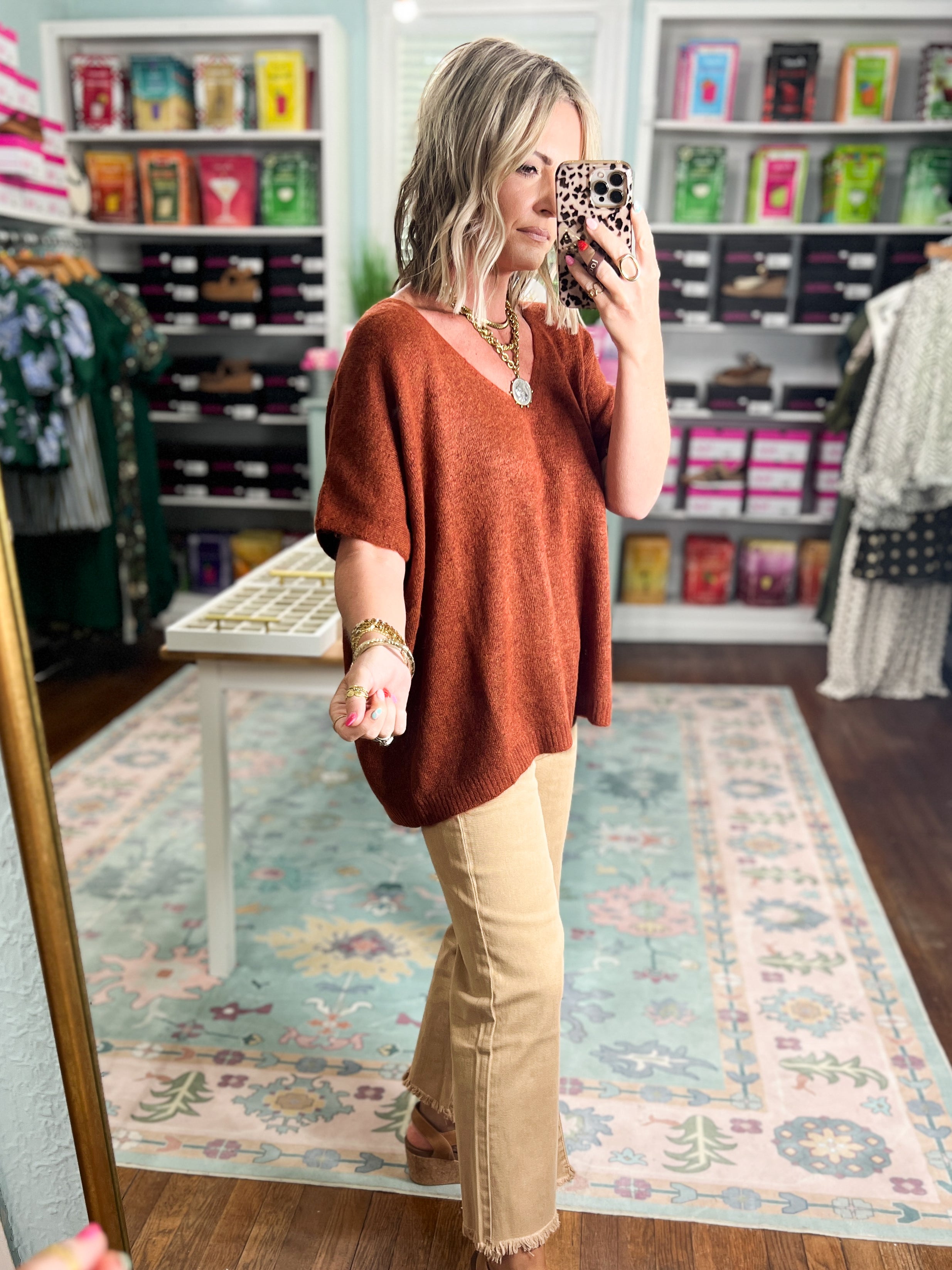 Focus On You Short Sleeve Sweater - Heather Rust