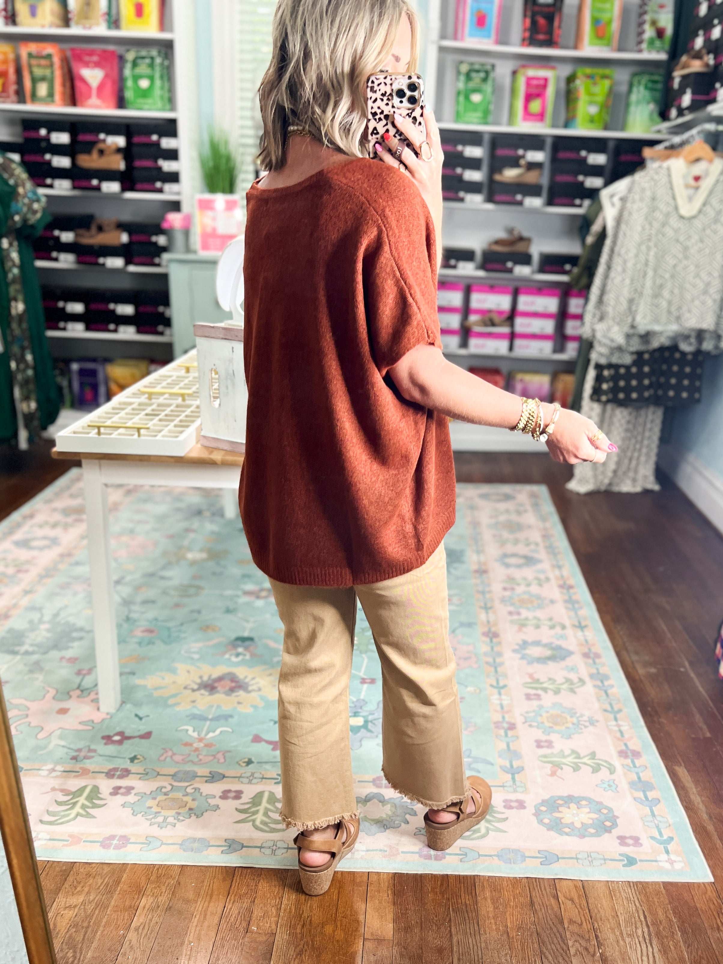 Focus On You Short Sleeve Sweater - Heather Rust