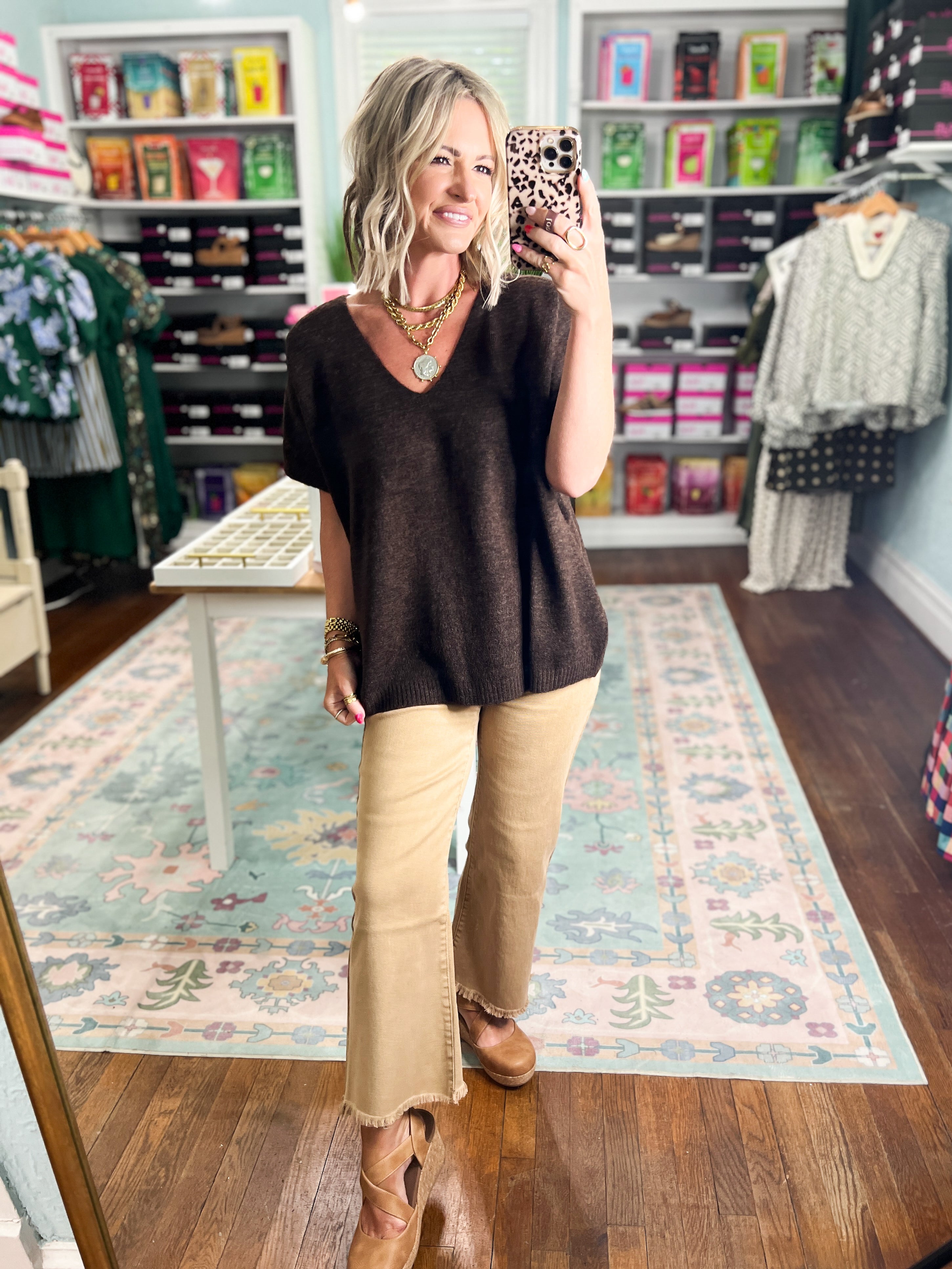 Focus On You Short Sleeve Sweater - Dk. Brown