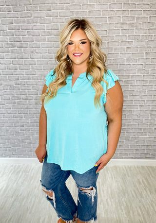 The Lizzy Flutter Top - Neon Blue