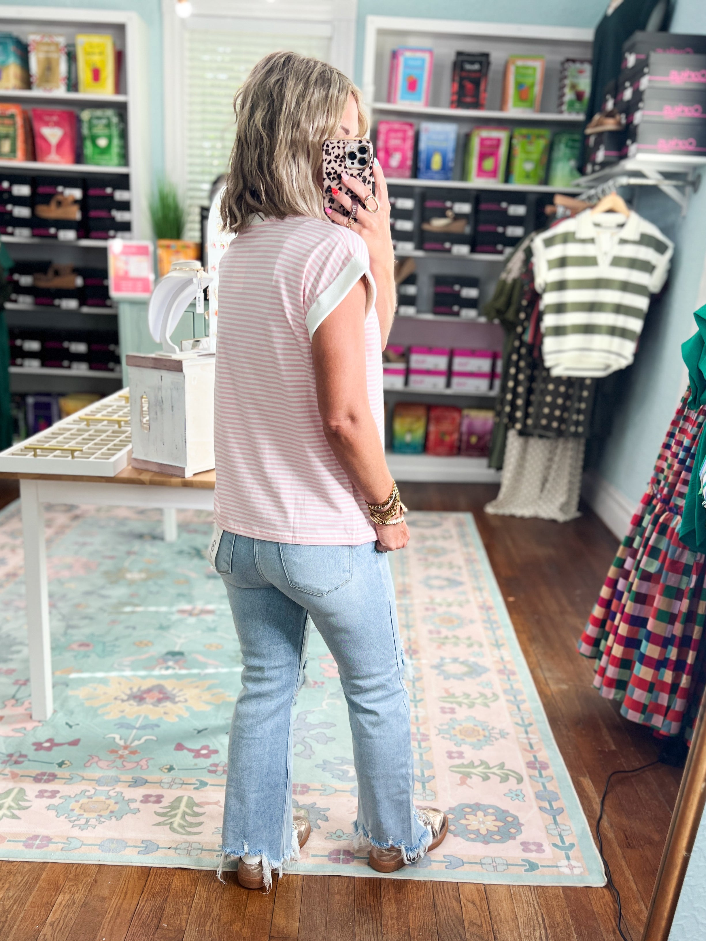 All You Need Stripe Top - Dk. Pink