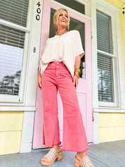 So Delightful Frayed Hem Straight Pants- Cabernet