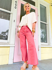 So Delightful Frayed Hem Straight Pants- Cabernet