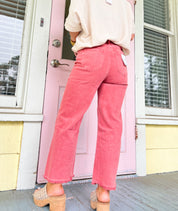 So Delightful Frayed Hem Straight Pants- Cabernet