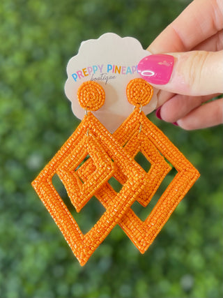 Double Rhombus Bead Dangle Earrings - Orange