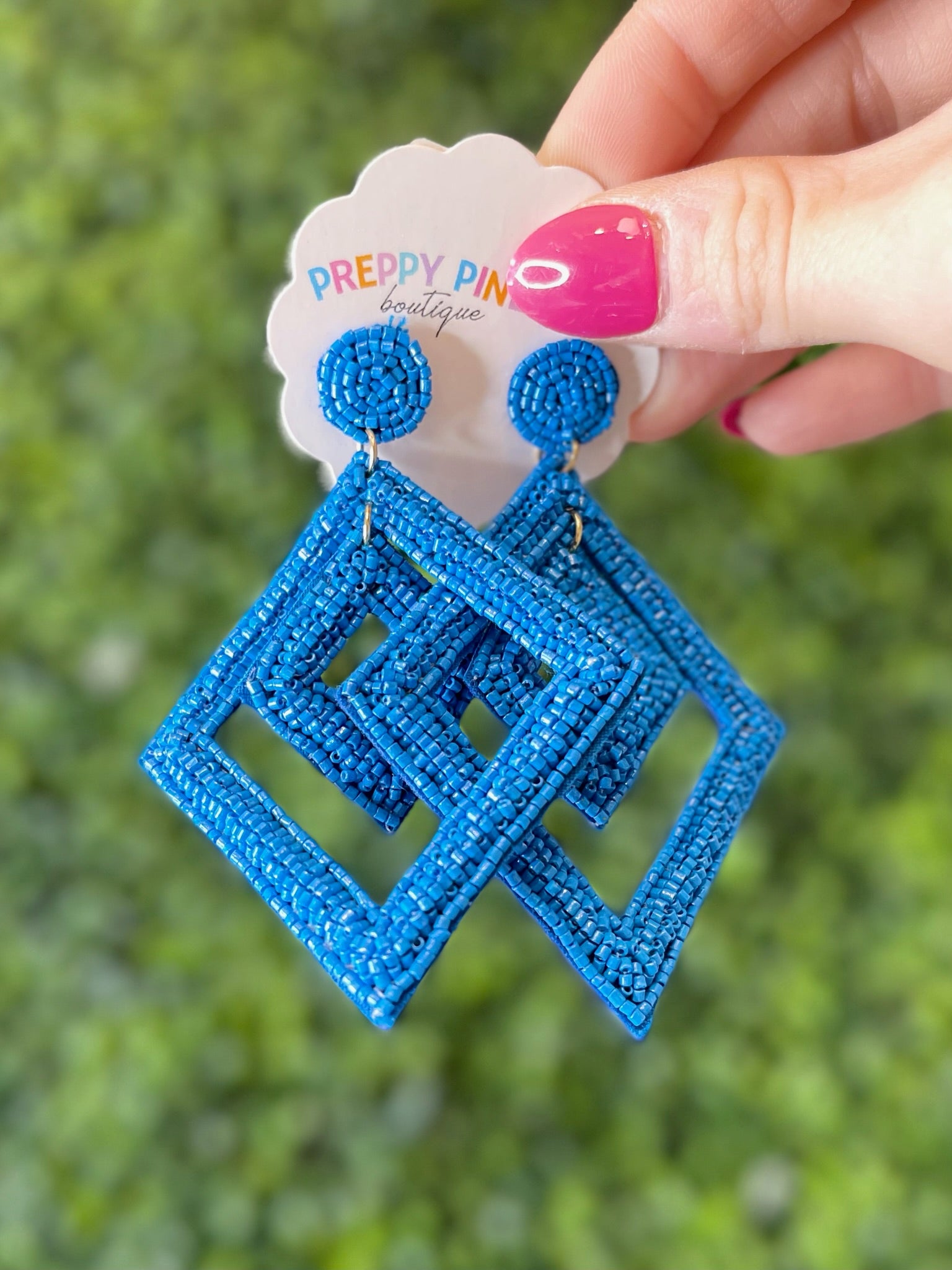 Double Rhombus Bead Dangle Earrings - Royal Blue