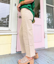 So Delightful Frayed Hem Straight Pants- Ash Mocha