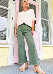 So Delightful Frayed Hem Straight Pants- Dk Olive