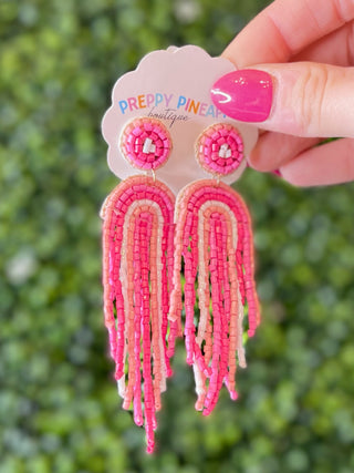 Bead Rainbow Arch Fringe Earrings - Pink