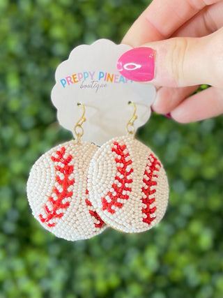 Sports Ball Beaded Earrings - Baseball