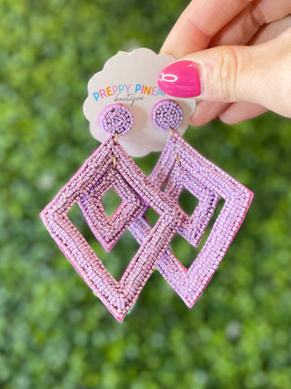 Double Rhombus Bead Dangle Earrings - Lavender