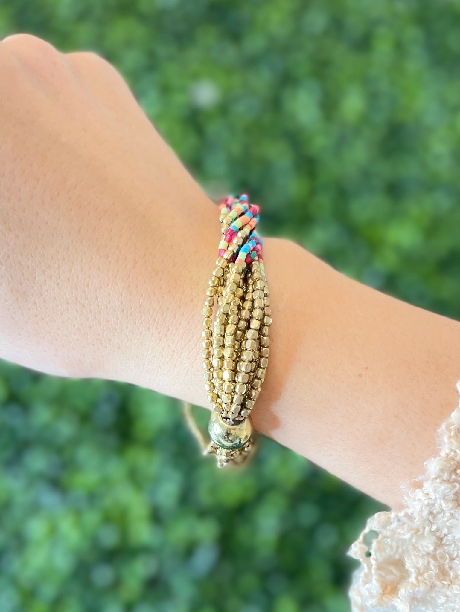 Multi Bead Row and Ball Bracelet - Multi/Gold