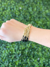 Multi Bead Row and Ball Bracelet - Black/Gold