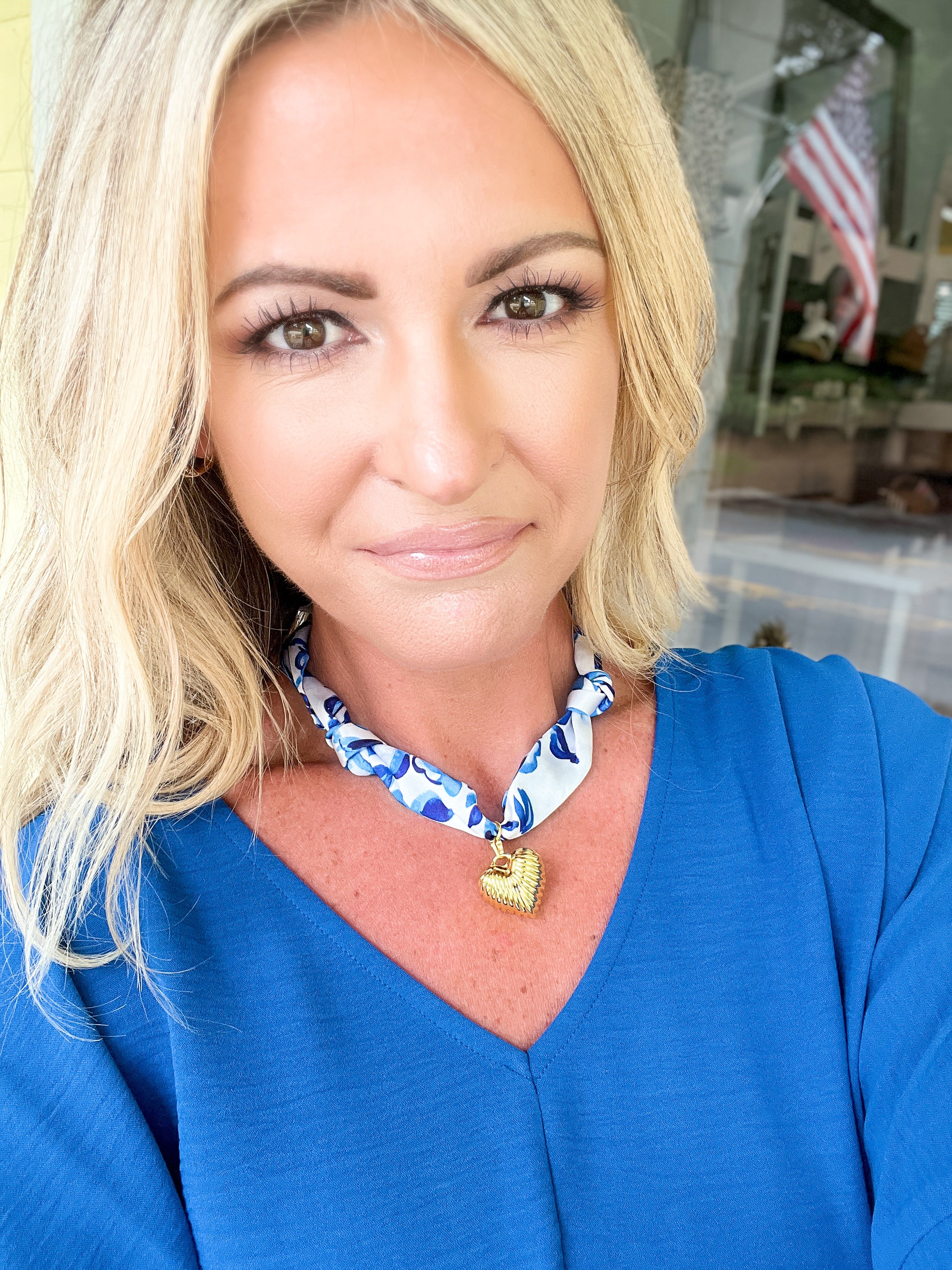 Serafina Scarf Charm Necklace - Blue White Floral