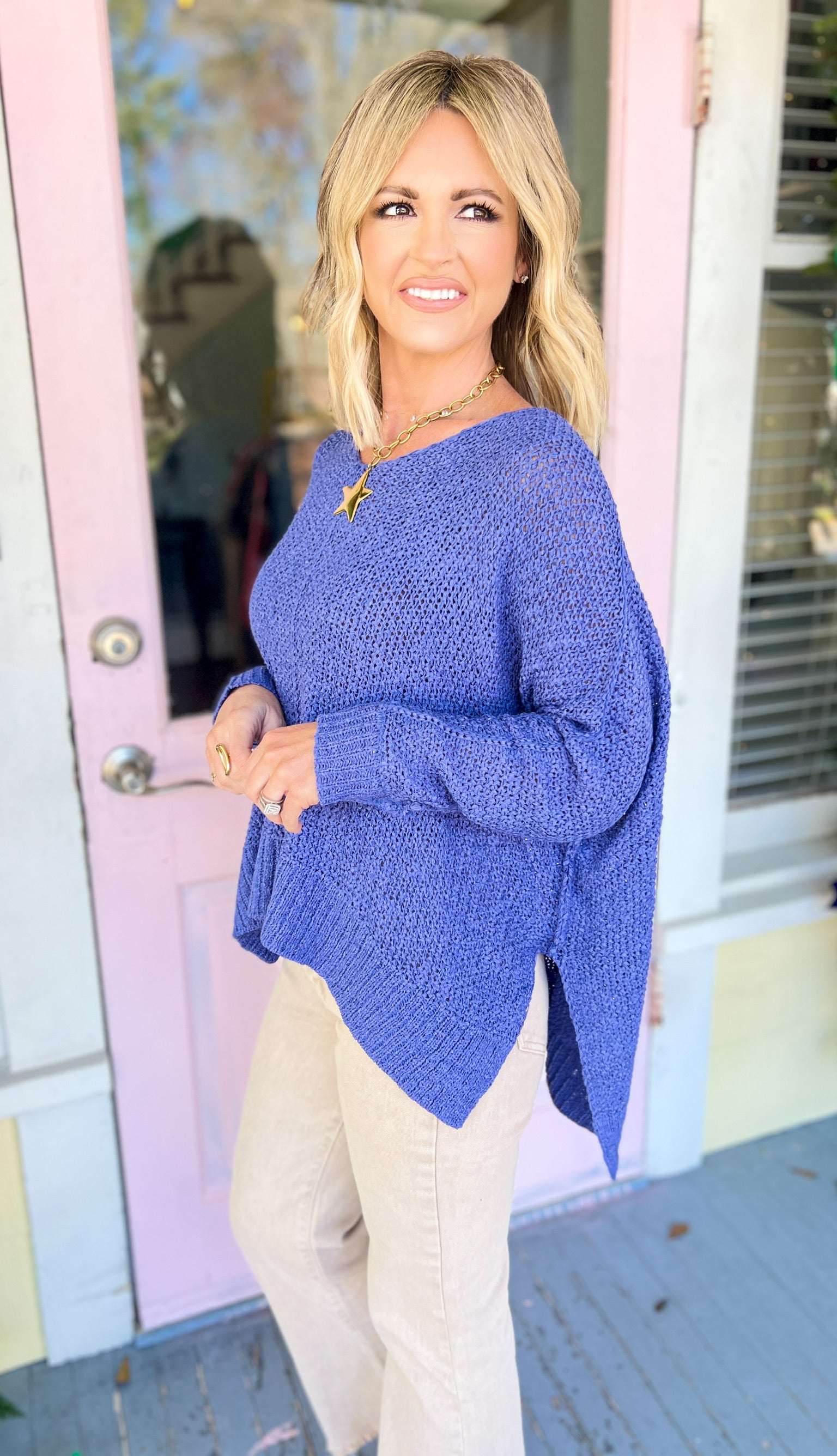 Why Not Dolman Sleeve Sweater Top - Marlin