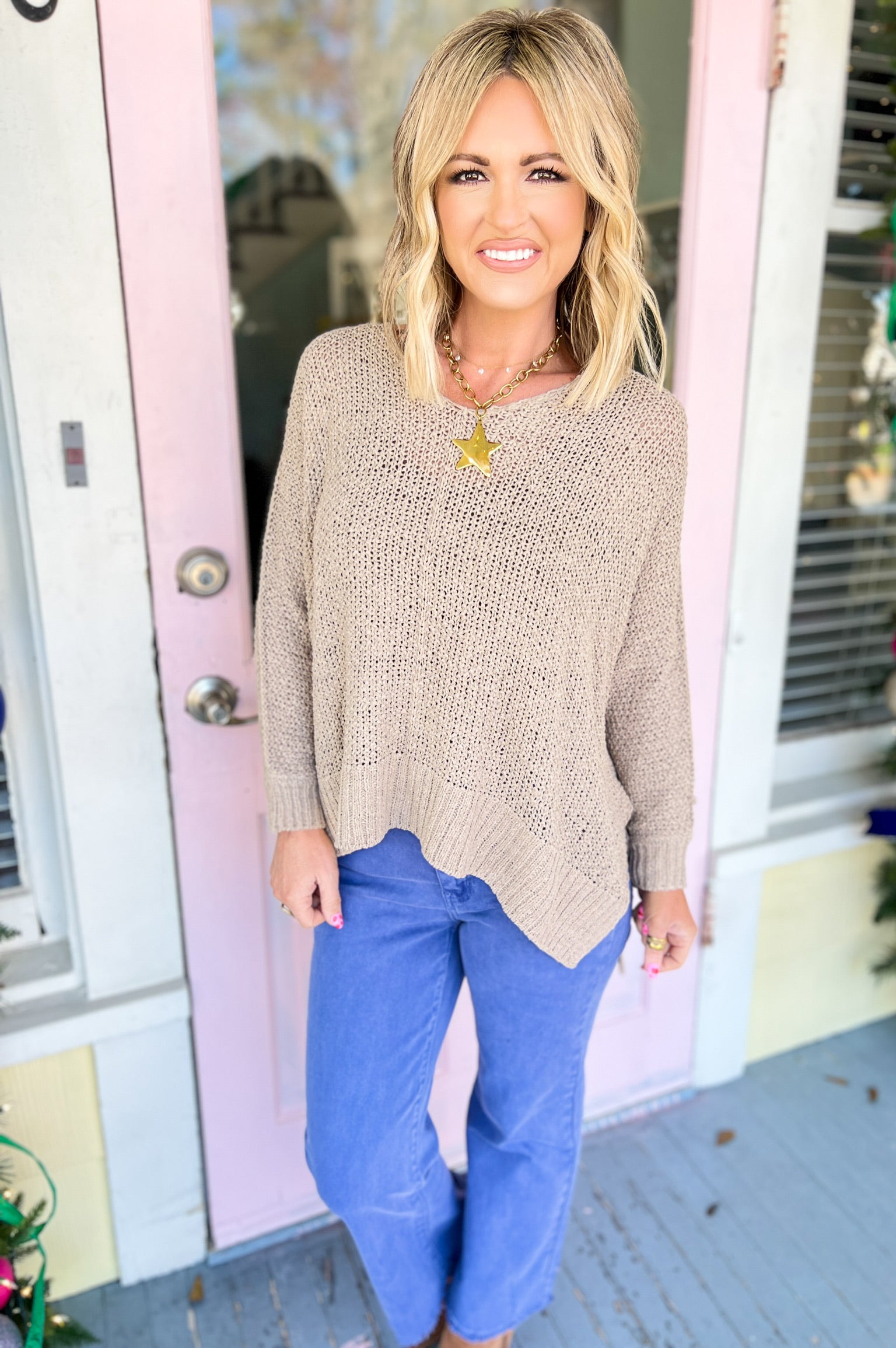 Why Not Dolman Sleeve Sweater Top - Lt. Mocha