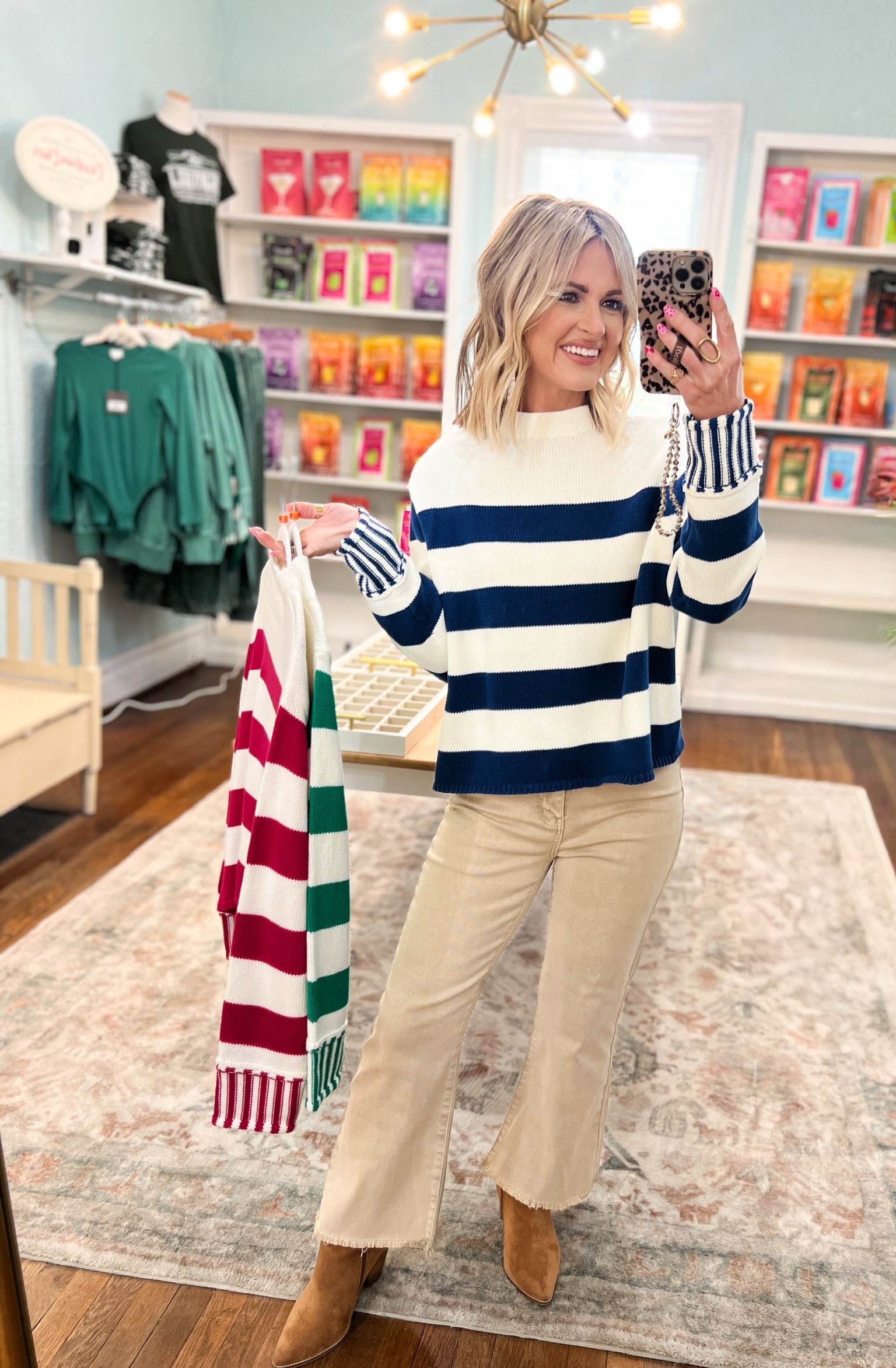 Sip in Style Stripe Sweater - Lt. Navy