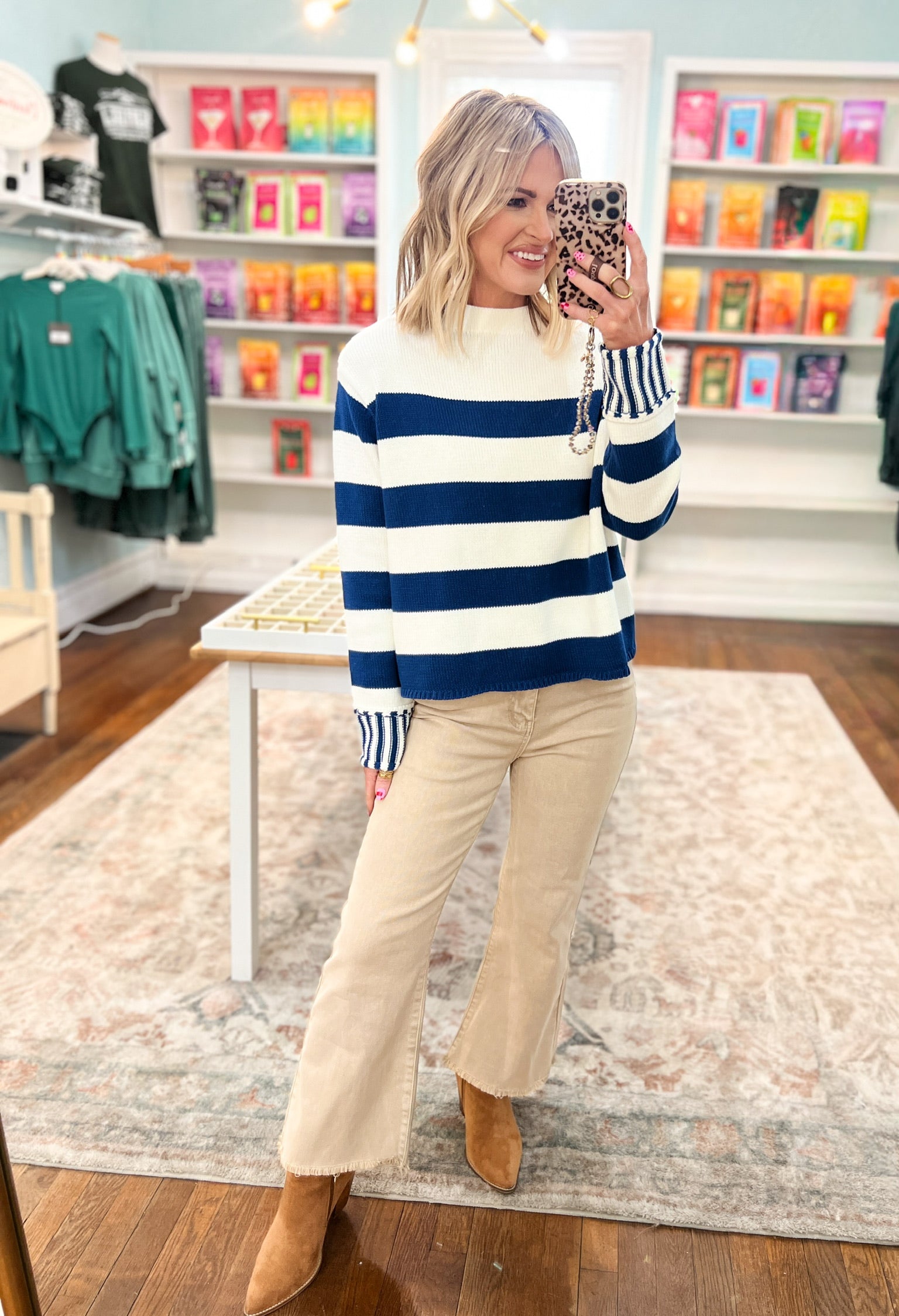 Sip in Style Stripe Sweater - Lt. Navy