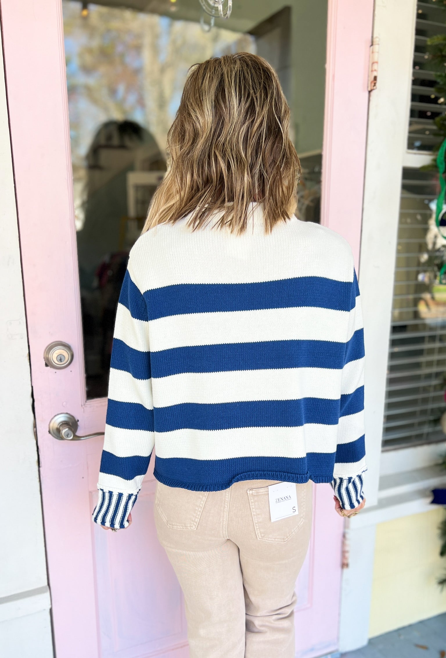 Sip in Style Stripe Sweater - Lt. Navy