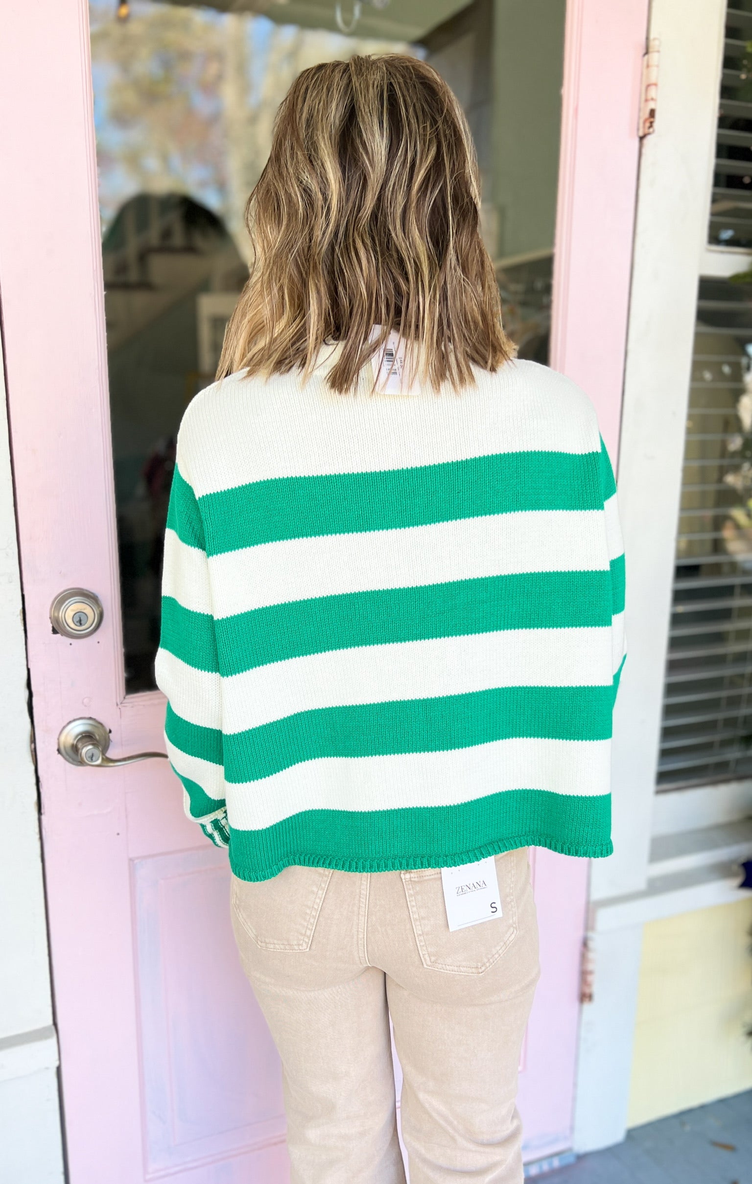 Sip in Style Stripe Sweater - Kelly Green