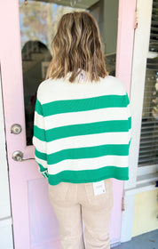 Sip in Style Stripe Sweater - Kelly Green