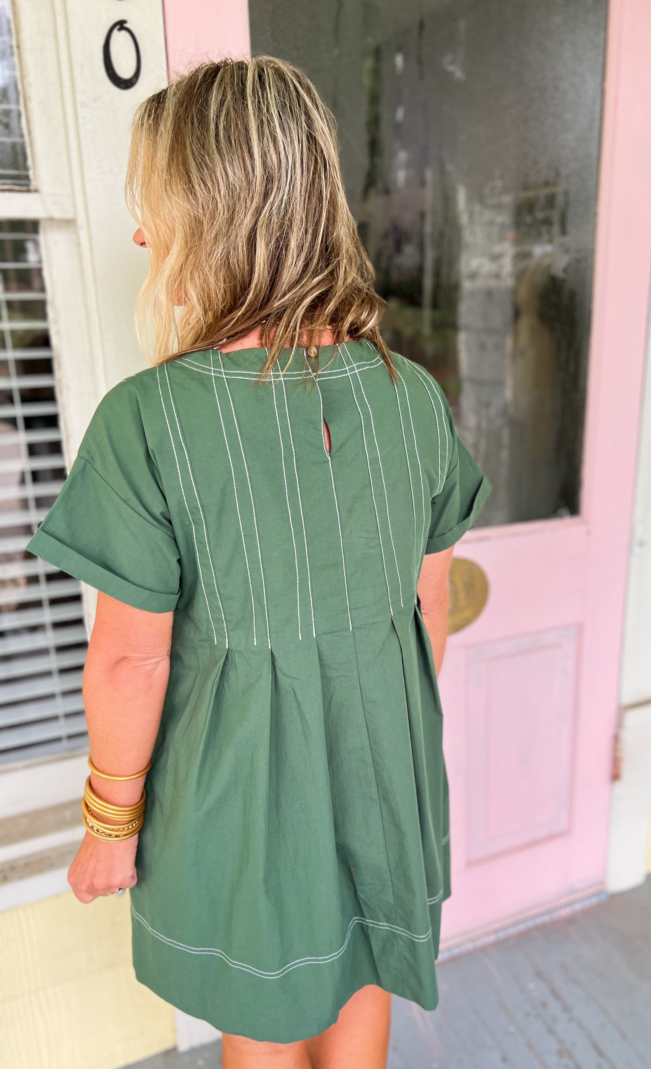 Precisely Adorable Pleated Mini Dress - Forest