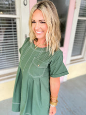 Precisely Adorable Pleated Mini Dress - Forest