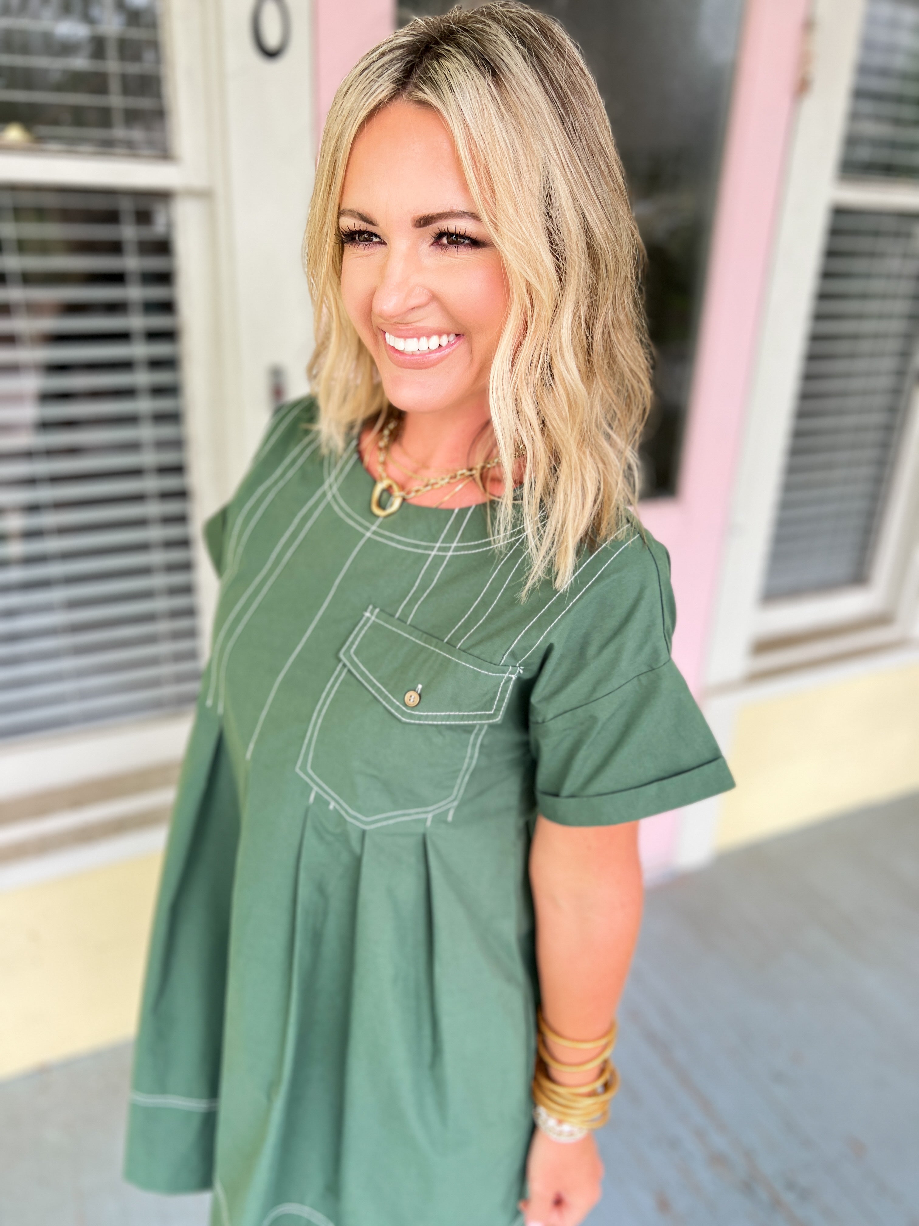 Precisely Adorable Pleated Mini Dress - Forest