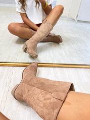 Wilder Mid-Calf Western Boot - Taupe Suede