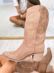 Wilder Mid-Calf Western Boot - Taupe Suede